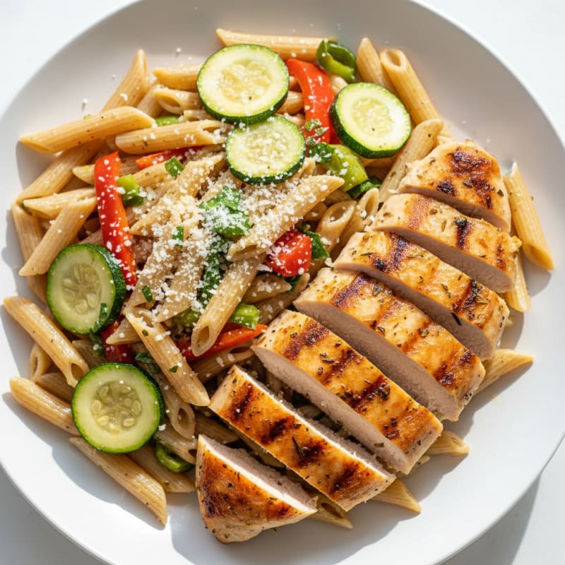 Herb-Grilled Chicken Breast with Light Pasta Primavera
