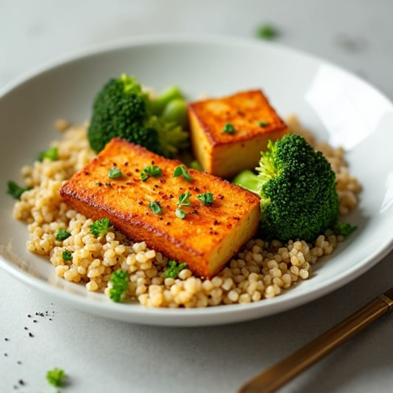 Crispy Baked Tofu with Roasted Broccoli and Quinoa