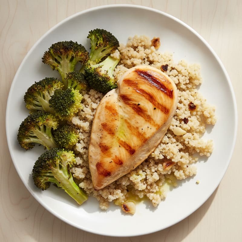 Grilled Chicken Breast with Quinoa and Roasted Broccoli