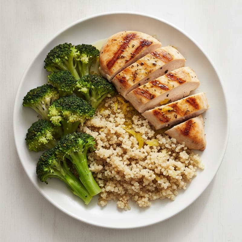 Grilled Chicken Breast with Quinoa and Steamed Broccoli