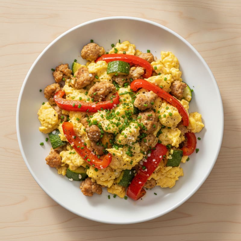 Hearty Scrambled Eggs with Roasted Vegetables