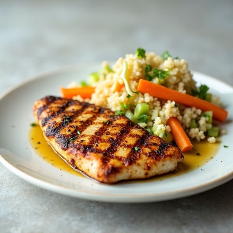 Grilled Chicken Breast with Crunchy Cabbage Slaw and Quinoa