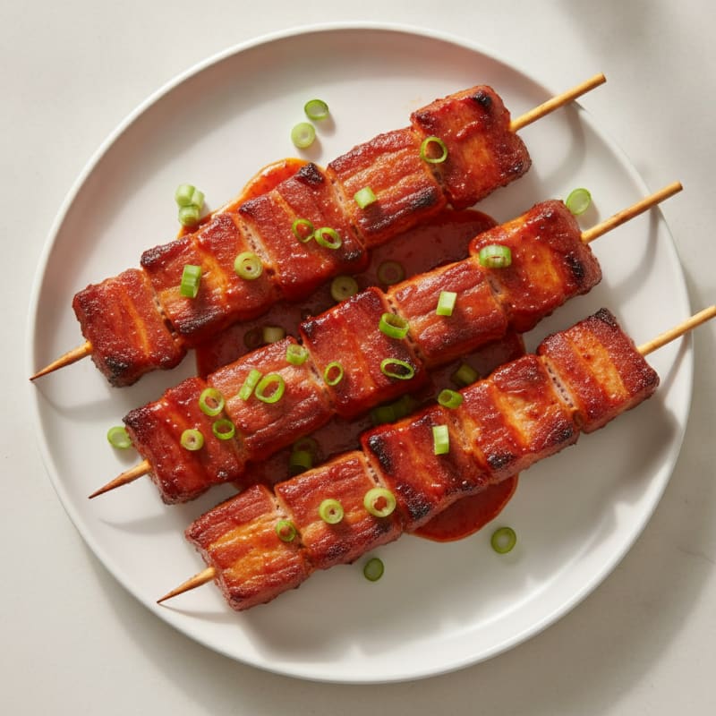 Spicy Gochujang Pork Belly Skewers
