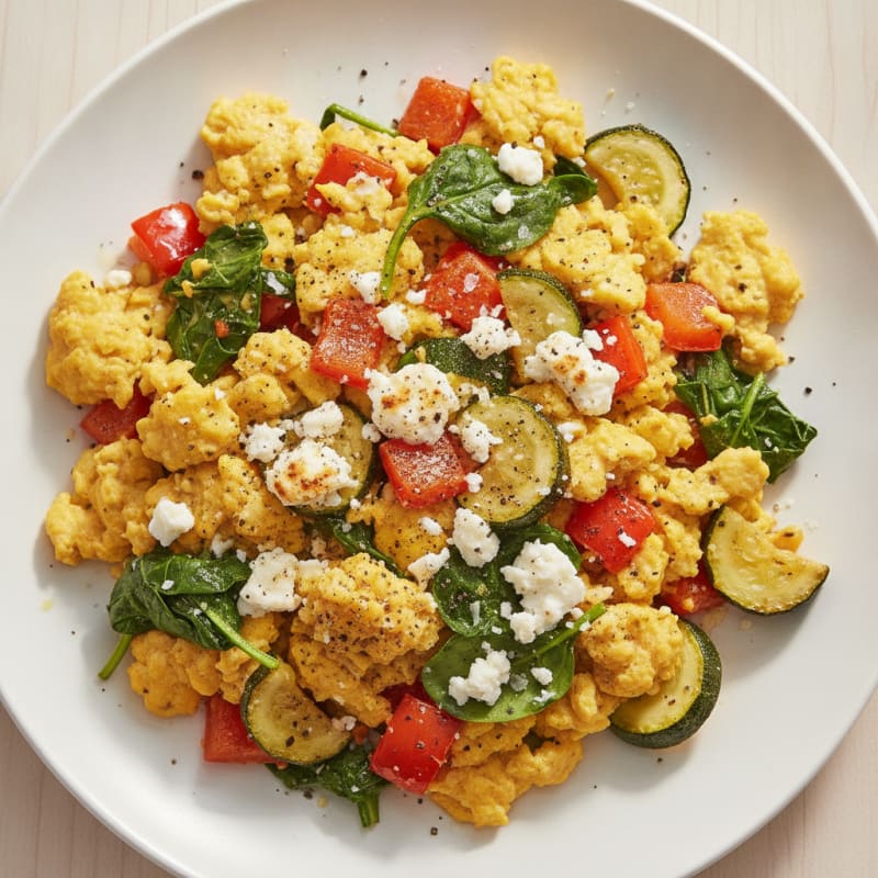 Hearty Scrambled Eggs with Roasted Vegetables