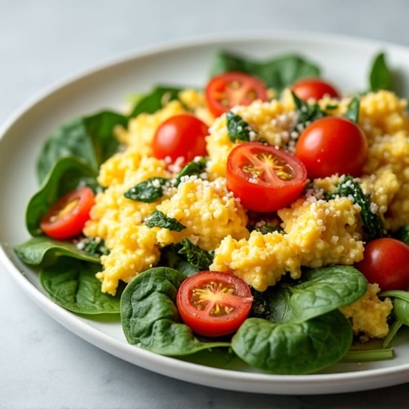 Egg White and Cottage Cheese Scramble with Spinach and Cherry Tomatoes