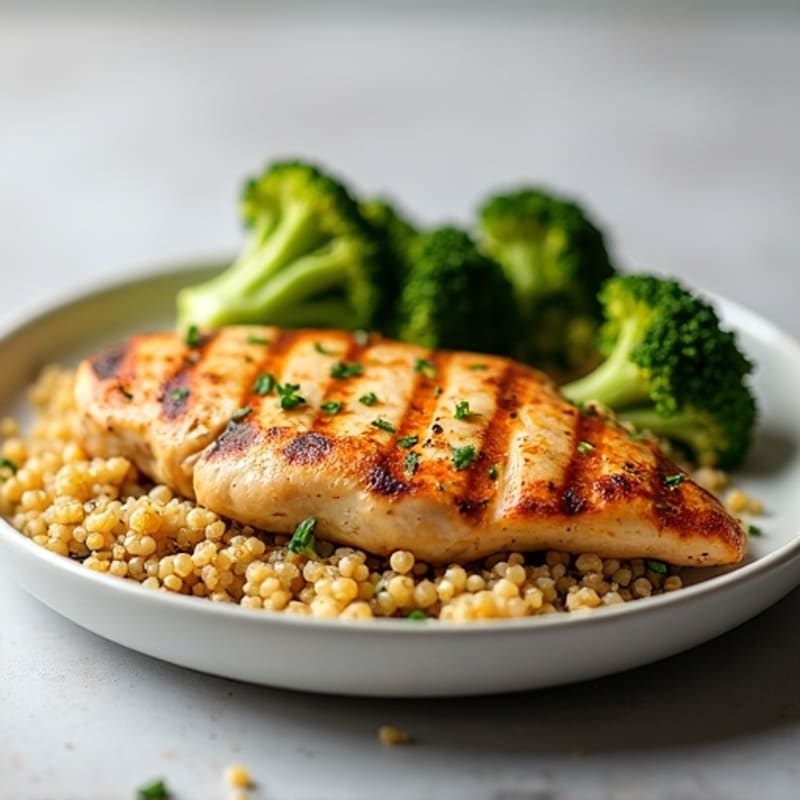 Grilled Chicken Breast with Quinoa and Roasted Broccoli