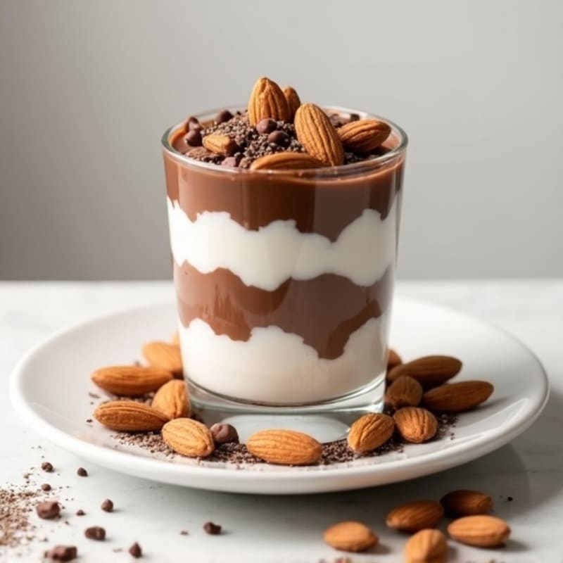 Chocolate Protein Greek Yogurt Parfait with Almonds