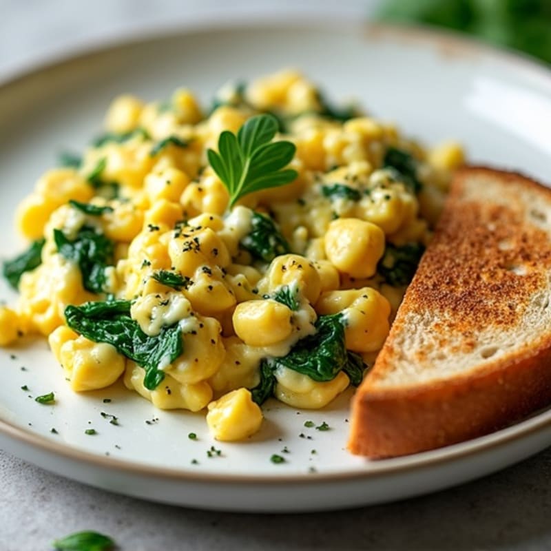 Egg White Scramble with Cottage Cheese and Sautéed Spinach