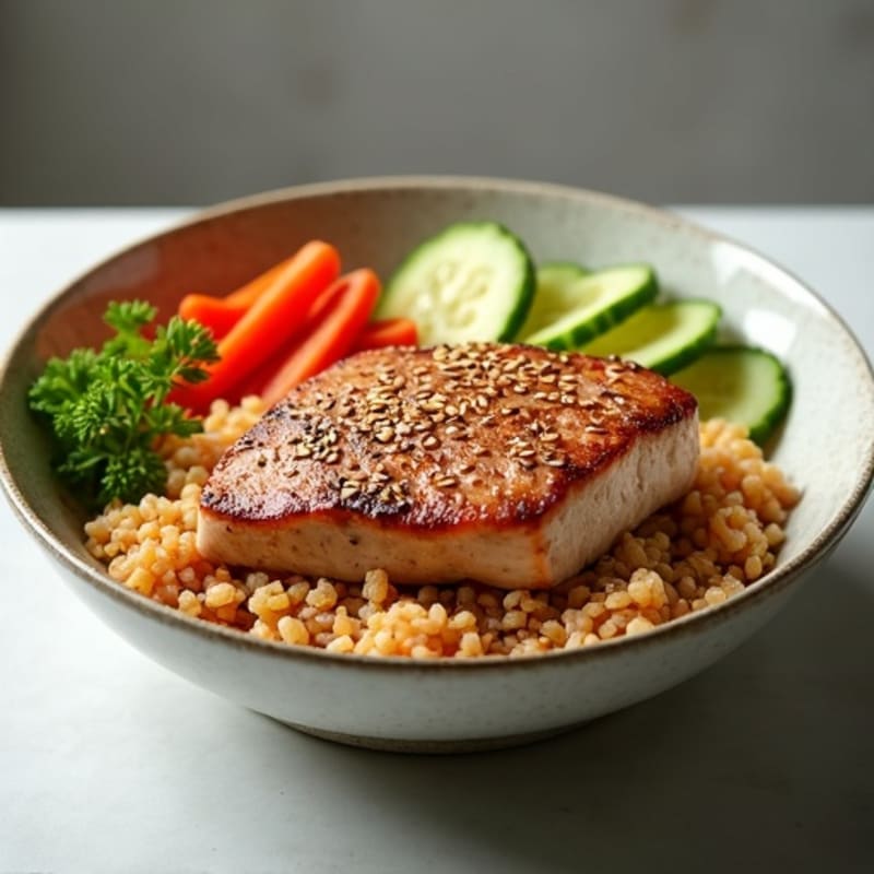 Sesame-Crusted Tuna Rice Bowl with Fresh Vegetables