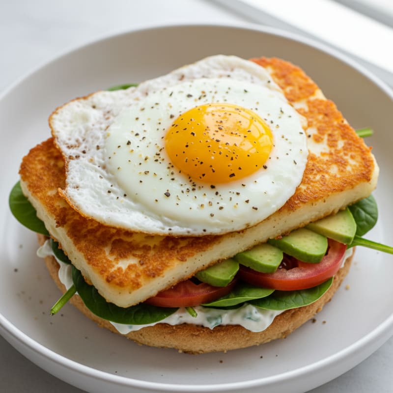 Crispy Halloumi and Fried Egg Burger
