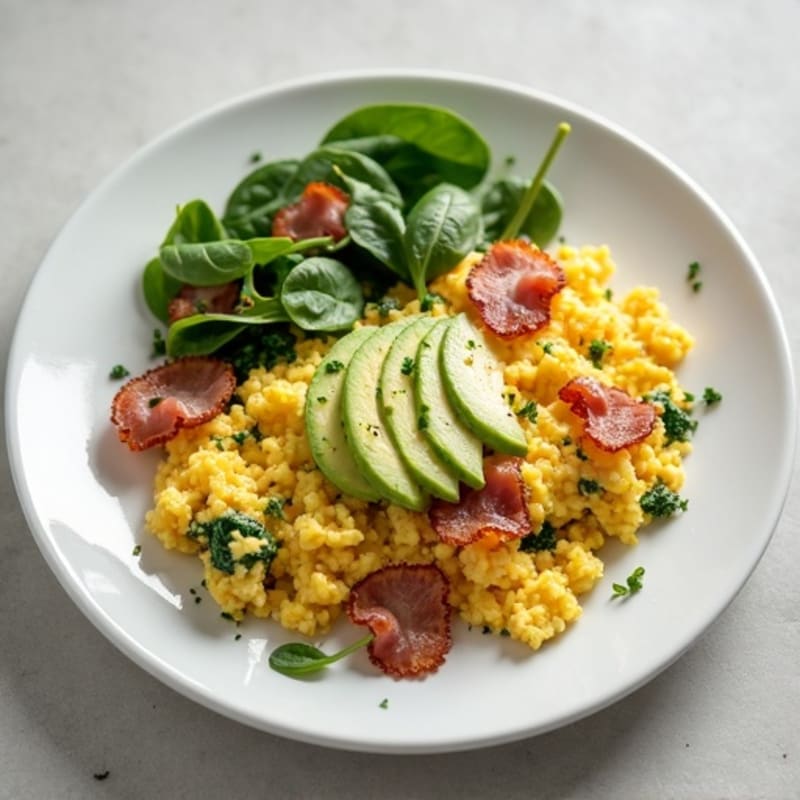 Egg White Spinach Scramble with Turkey Bacon