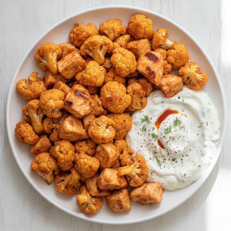 Buffalo Roasted Cauliflower with Ranch Dip