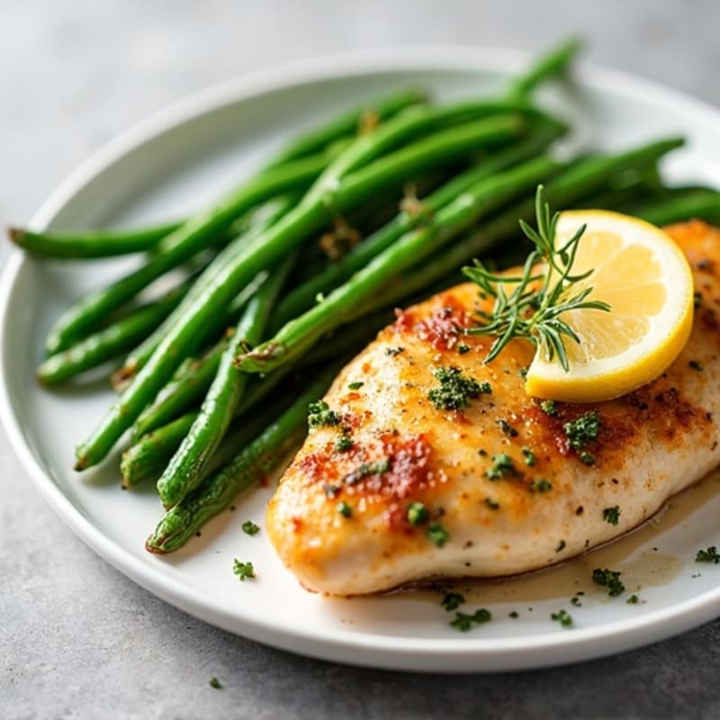 Lemon Herb Roasted Chicken with Crispy Green Beans