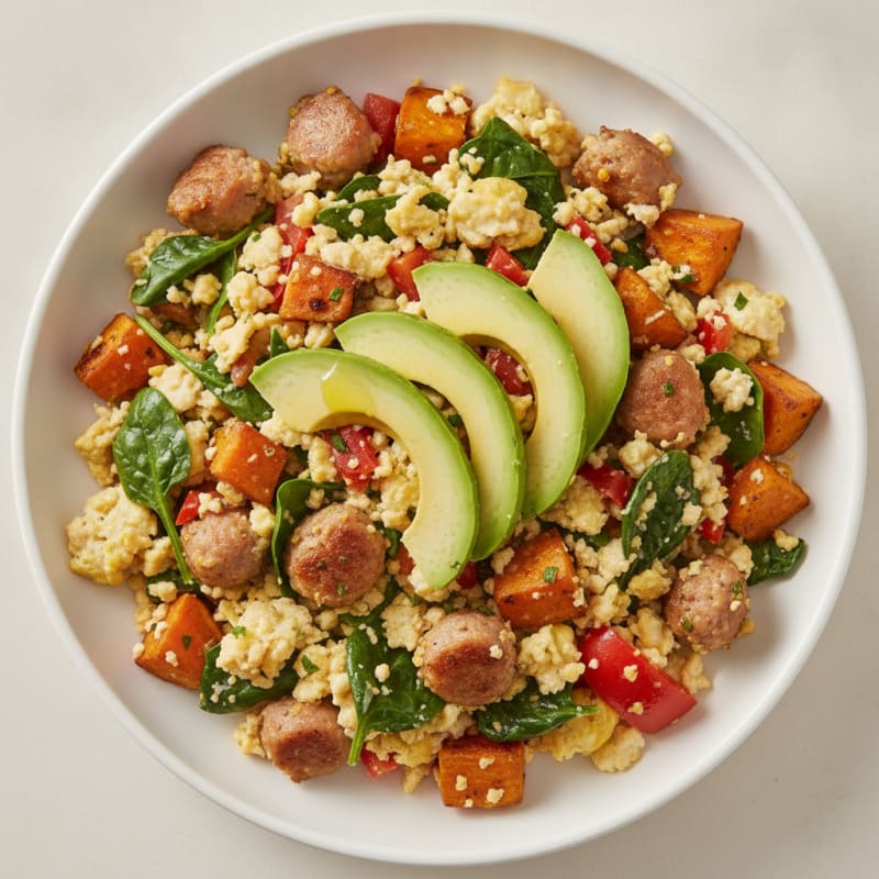 Egg White Veggie Scramble with Turkey Sausage