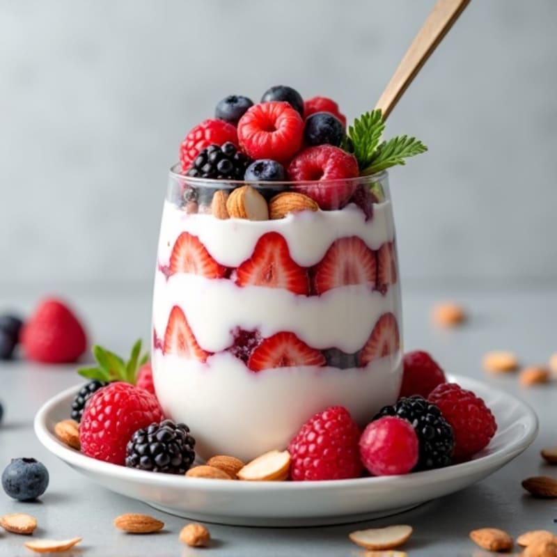 Greek Yogurt Protein Parfait with Mixed Berries and Almonds