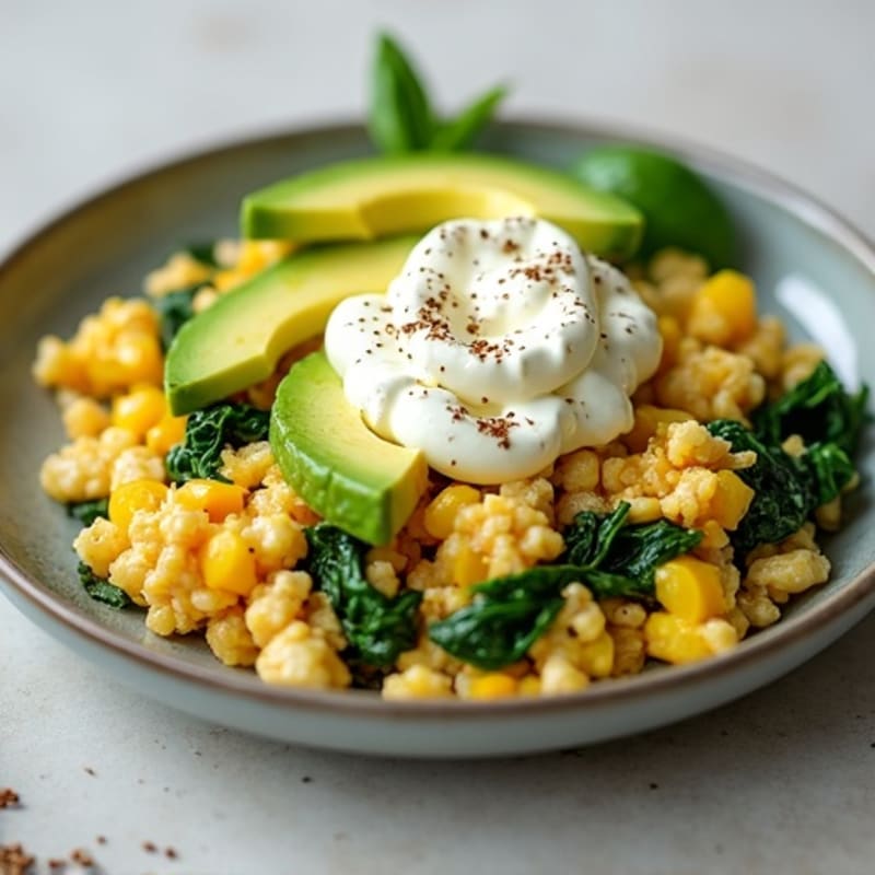 Egg White and Turkey Spinach Scramble with Cottage Cheese