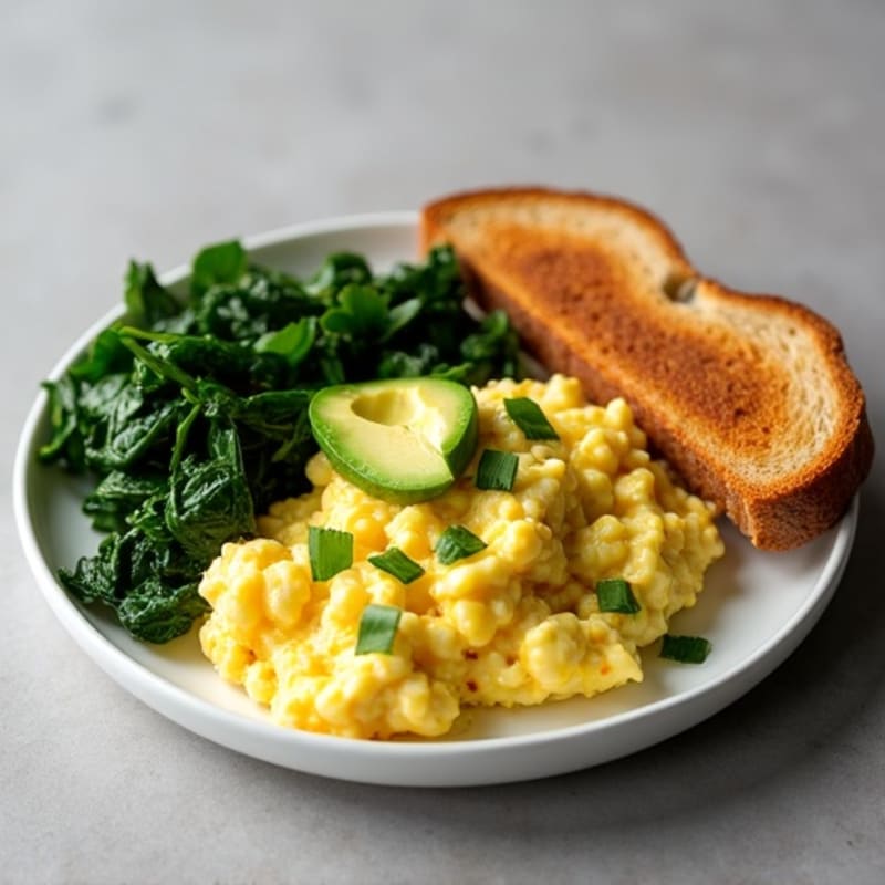 Egg White and Turkey Sausage Scramble with Sautéed Spinach