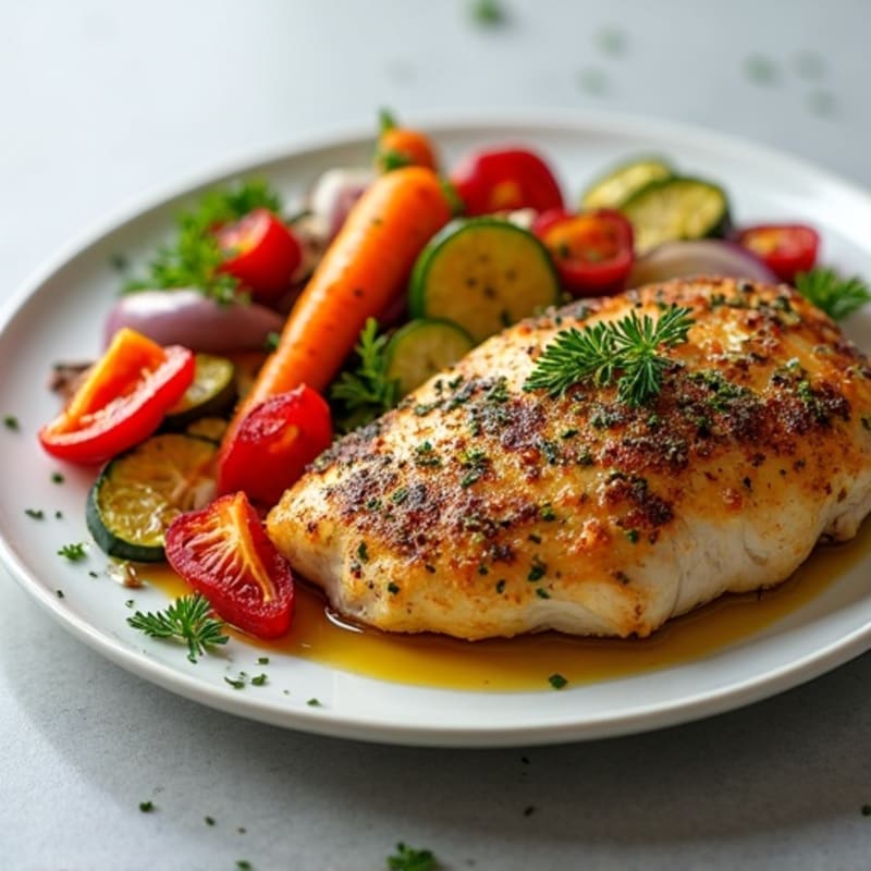 Herb-Crusted Sheet Pan Chicken with Roasted Rainbow Vegetables