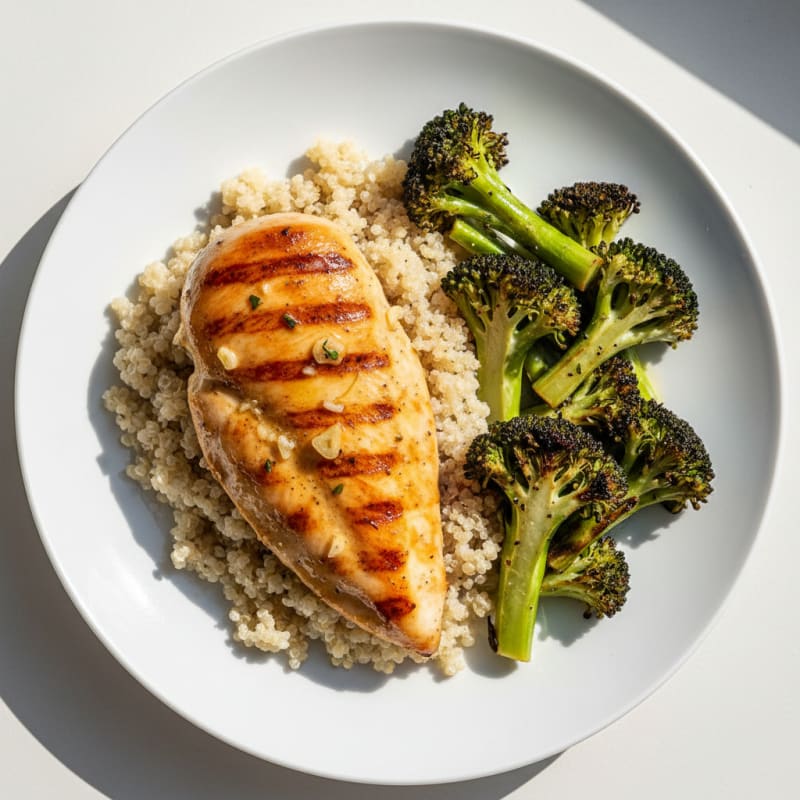 Grilled Chicken Breast with Quinoa and Roasted Broccoli