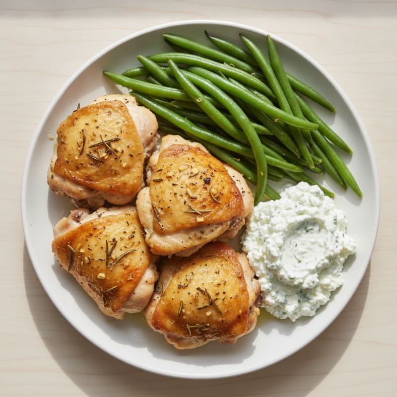 Herb-Baked Chicken Thighs with Steamed Green Beans