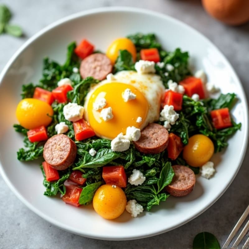 Egg White Spinach Scramble with Turkey Sausage