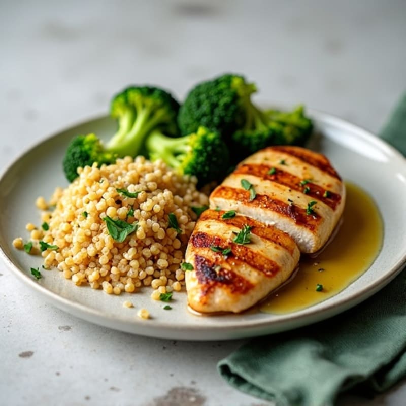 Grilled Chicken Breast with Quinoa and Roasted Broccoli