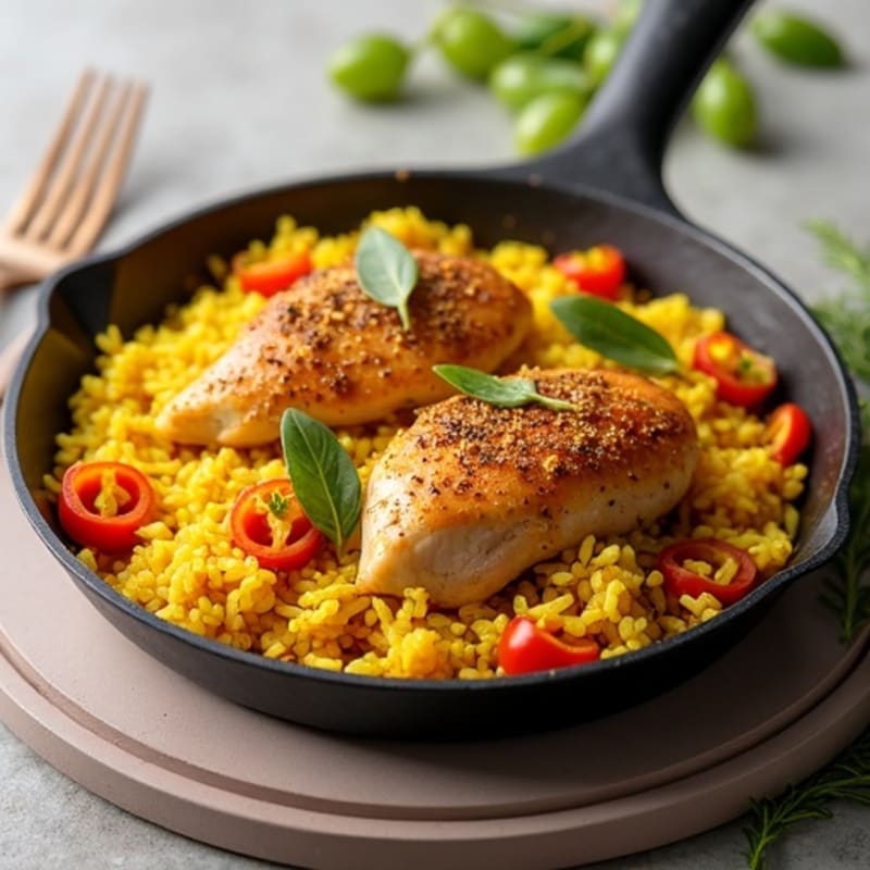 Saffron-Spiced Chicken and Yellow Rice Skillet