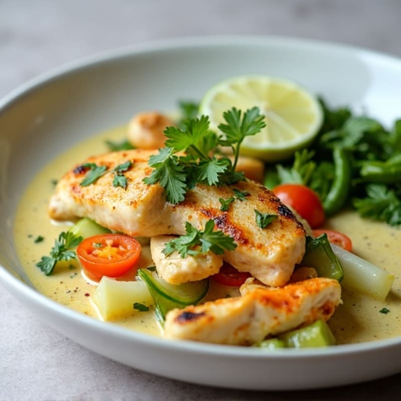 Creamy Coconut Green Curry Chicken with Crisp Vegetables