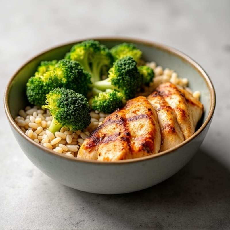 Grilled Chicken and Brown Rice Bowl with Roasted Broccoli