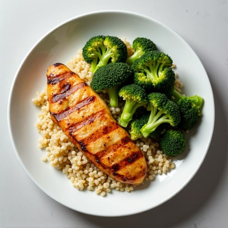 Grilled Chicken Breast with Roasted Broccoli and Quinoa
