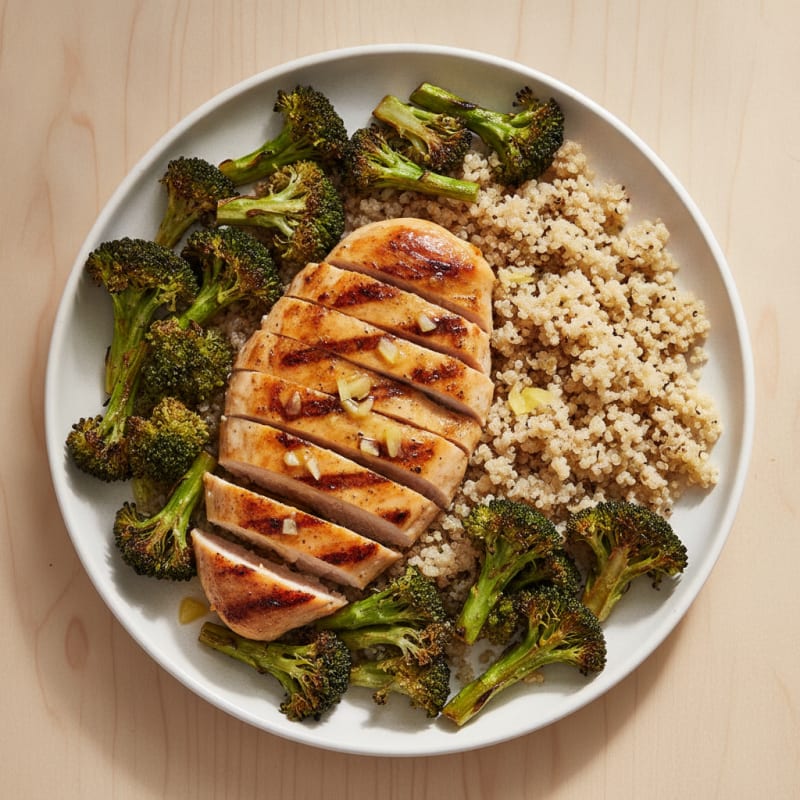 Grilled Chicken Breast with Roasted Broccoli and Quinoa