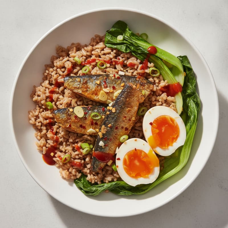 Spicy Sardine Rice Bowl with Eggs