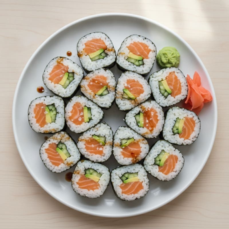 Fresh Salmon Avocado Sushi Rolls