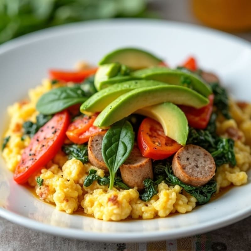 Egg White Spinach Scramble with Turkey Sausage
