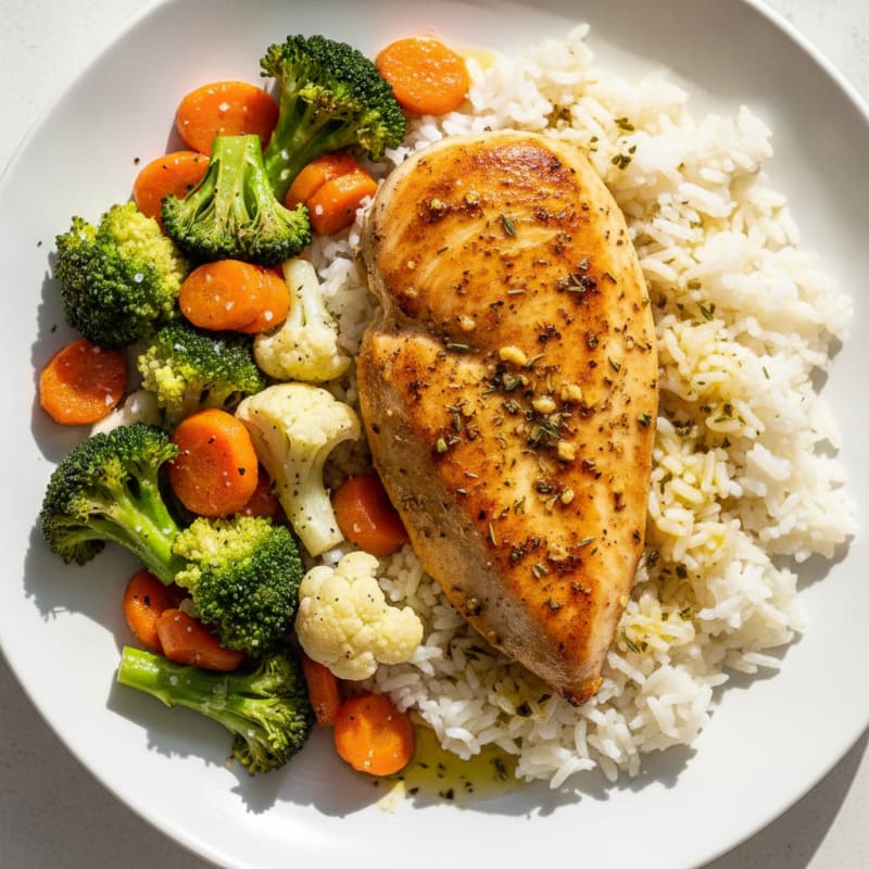 Garlic Herb Chicken and Roasted Vegetables with Jasmine Rice