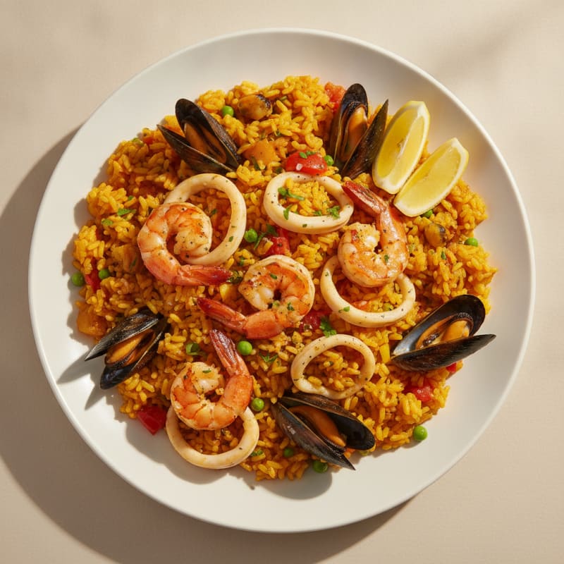 Spanish Seafood Paella with Saffron Rice