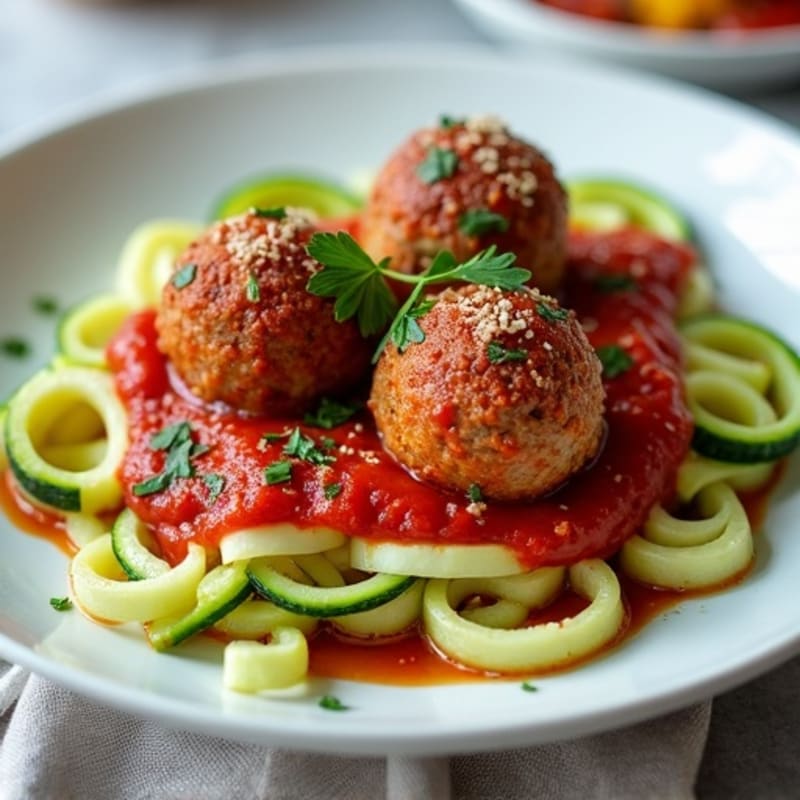 Tender Lean Turkey Meatballs with Zucchini Noodles and Rich Marinara