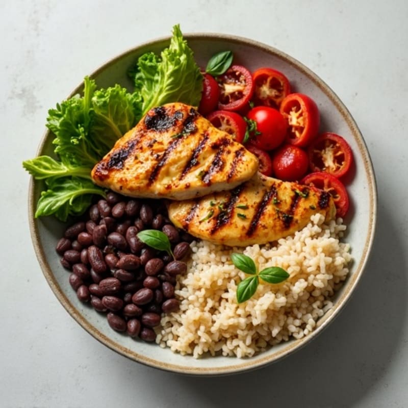 Grilled Chicken and Black Bean Rice Bowl with Poblano Peppers