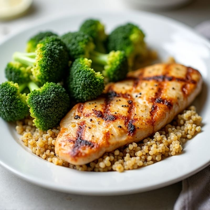Seared Chicken Breast with Quinoa and Roasted Broccoli