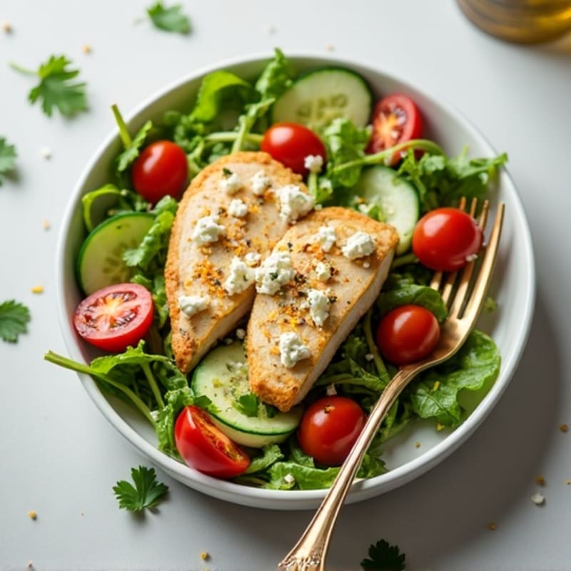 Lemon-Herb Chicken with Fresh Feta and Crispy Vegetable Salad