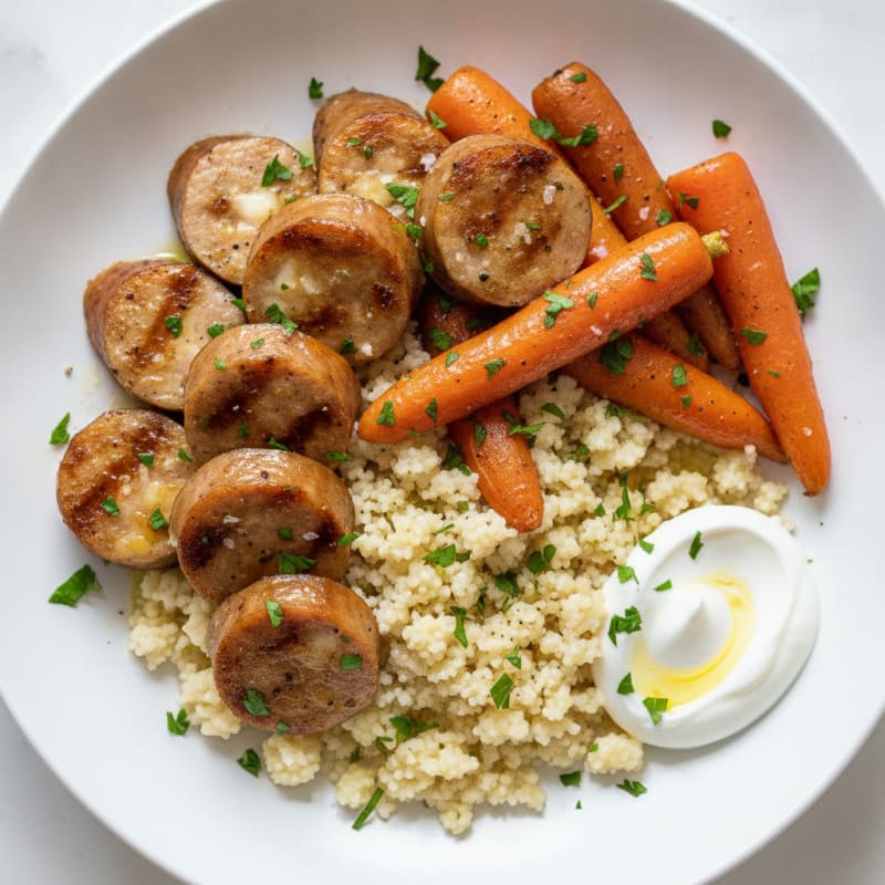 Garlic Chicken Sausage with Roasted Carrots