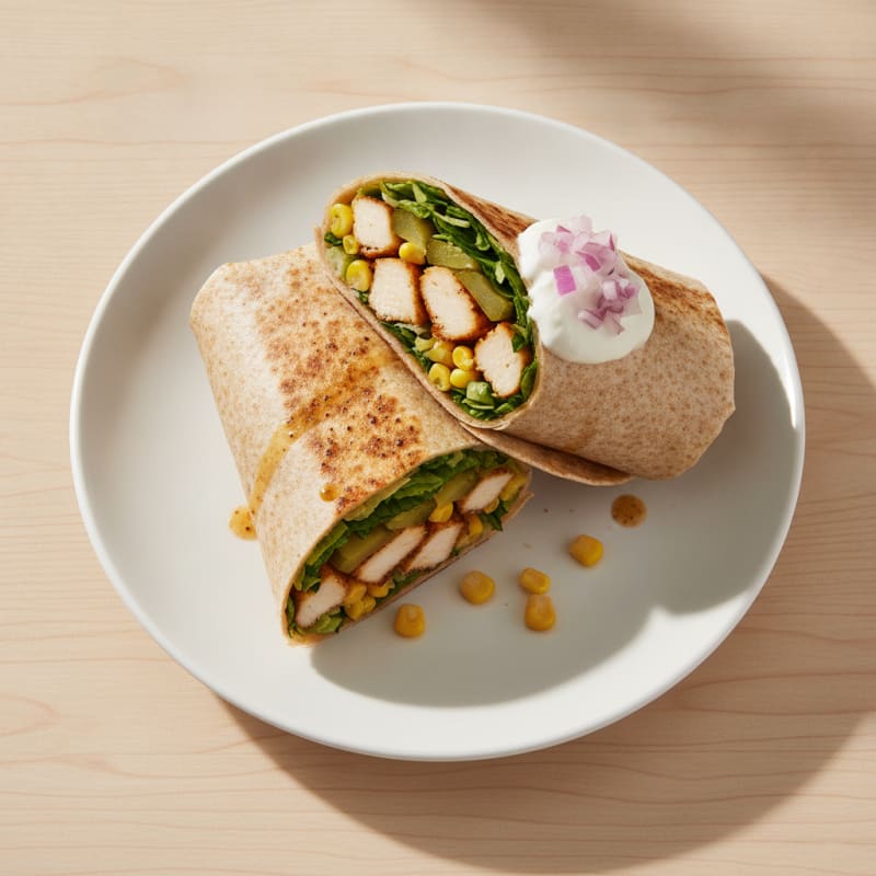 Chicken Burrito with Sweetcorn and Pickles