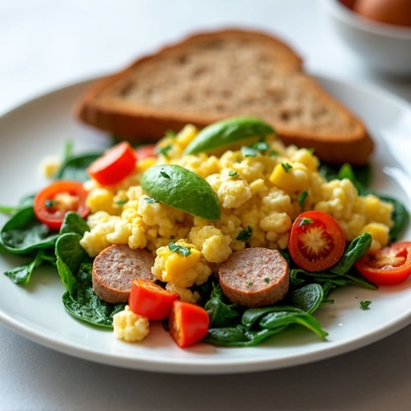 Egg White and Spinach Scramble with Turkey Sausage