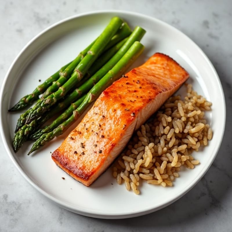 Seared Salmon with Steamed Asparagus and Brown Rice