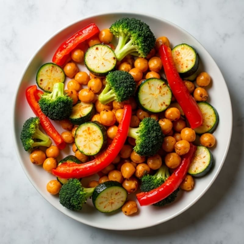 Crispy Roasted Chickpeas with Colorful Roasted Vegetables