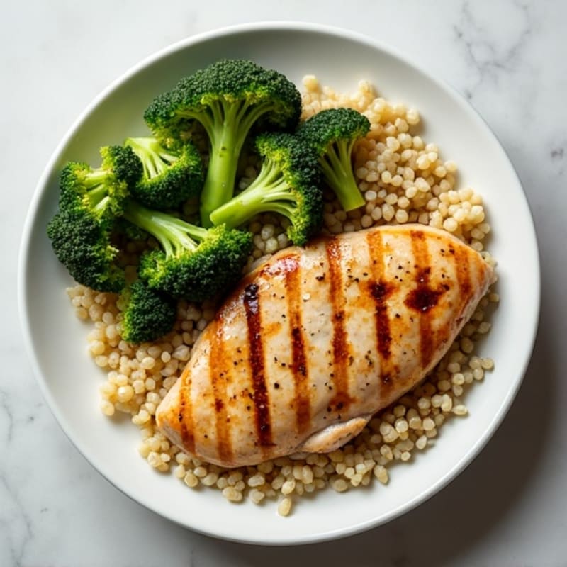 Grilled Chicken Breast with Quinoa and Roasted Broccoli