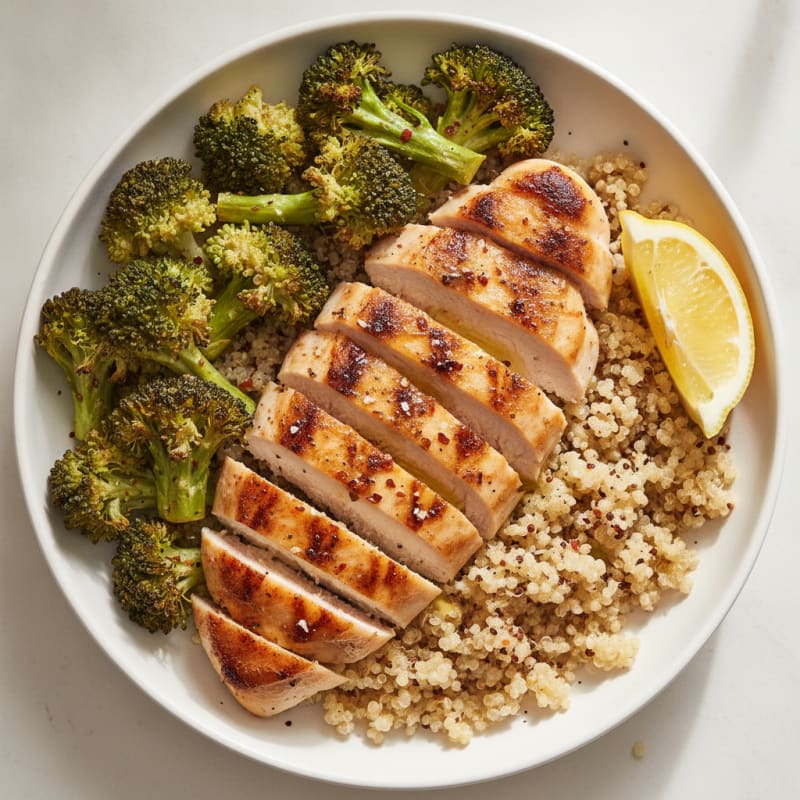 Grilled Chicken and Quinoa Bowl with Roasted Broccoli