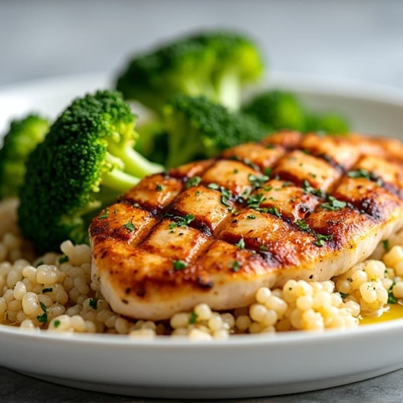 Grilled Chicken Breast with Roasted Broccoli and Quinoa