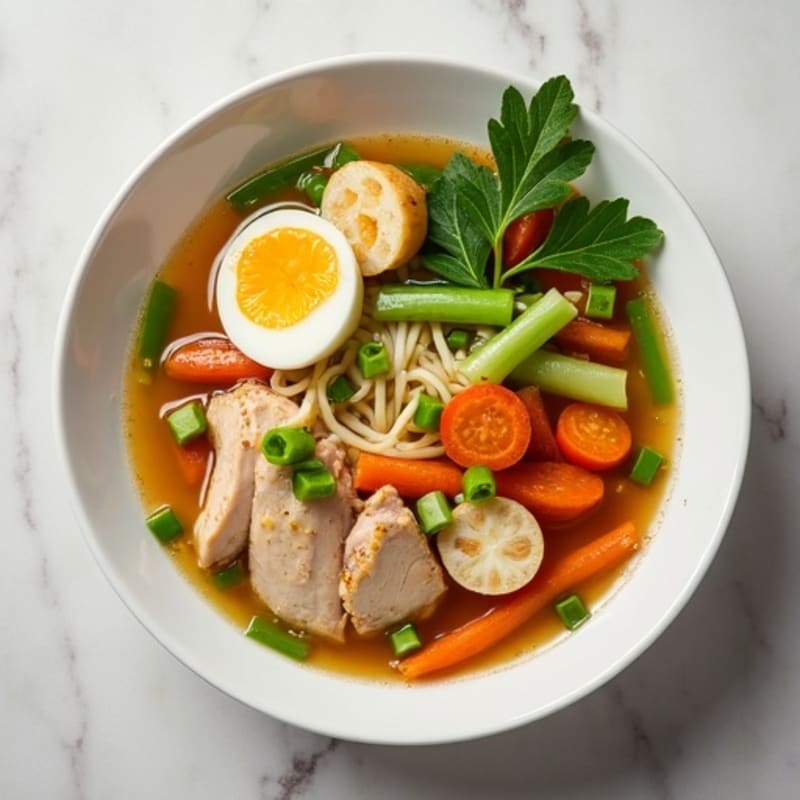 Fresh Ginger-Garlic Chicken Broth with Crisp Vegetables