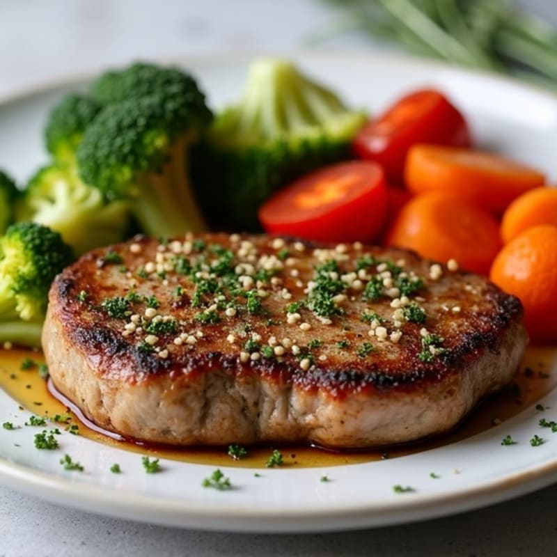 Garlic-Herb Crusted Pan-Seared Steak with Roasted Vegetables